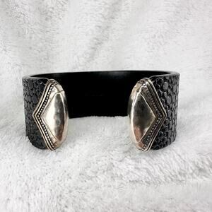SILPADA Genuine Leather 925 Sterling Silver Sting Ray Cuff Bracelet Black